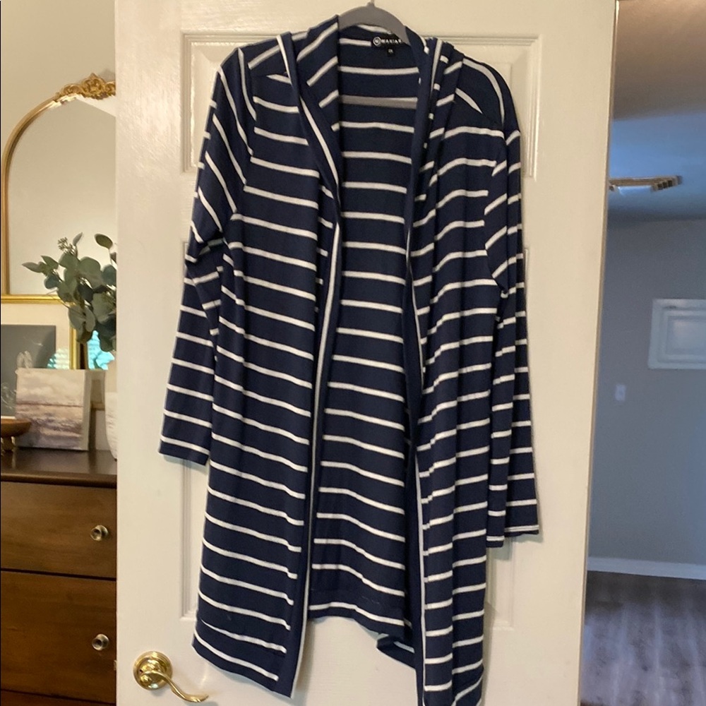 Navy and White Striped hooded Cardigan